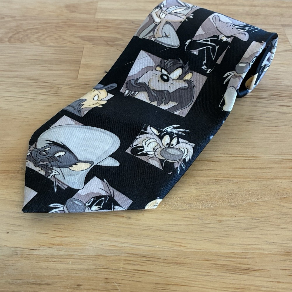 City One Necktie Mens OS Black Looney Tunes Bugs‎ Bunny Daffy Duck Novelty Tie